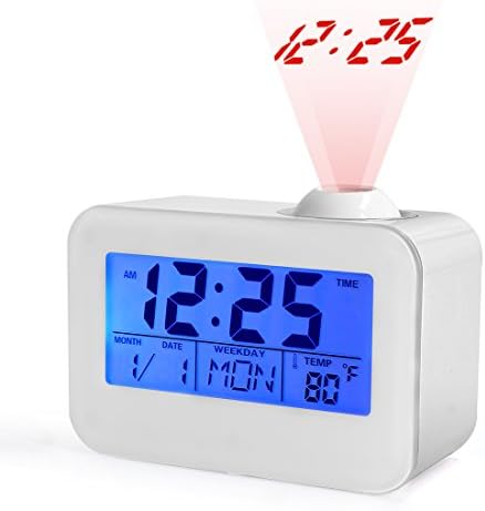 USCVIS Projection Clock, LED Digital Alarm Clock Ceiling Clocks with LED Backlight/Snooze, Temperature/Week/Date Display
