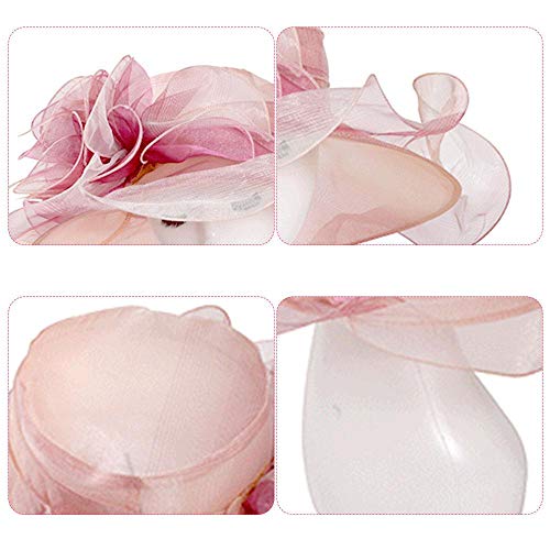 Aolvo Women Foldable Organza Church Hat - Lady Fascinator Tea Party Wedding Hat UV-Anti Cap With Ruffles Wide Brim For Derby - Thumbnail 2