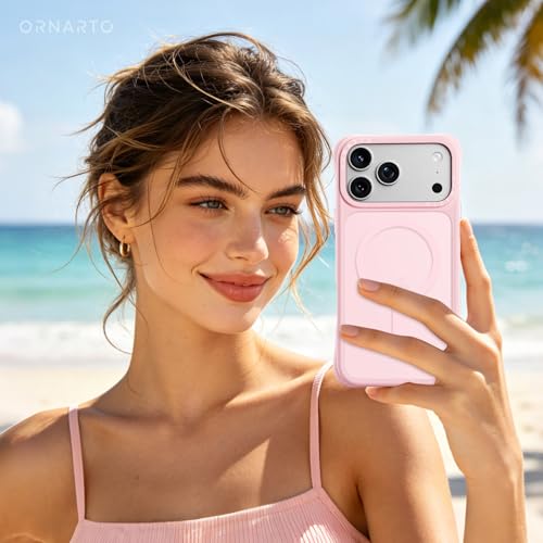 ORNARTO Magnetic for iPhone 17 Pro Case,20FT Military Grade Drop Shockproof Corner Protection,Compatible with MagSafe,Slim Translucent Matte iPhone 17 Pro Cover-Pink