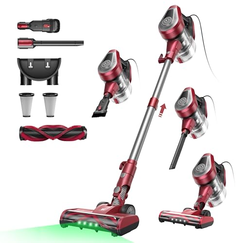Kabelstaubsauger 600W/60kPa, 6-in-1 Staubsauger mit Grüner LED, Anti-Verlauf-Bürste, 7 m Kabel, Ultraleicht, Elektrobesen für Teppiche/Hartböden/Tierhaare