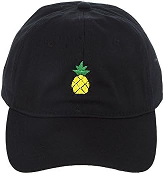 Tropical Pineapple Embroidered 7" Cap with Adjustable Velcro Back Closure (Black)