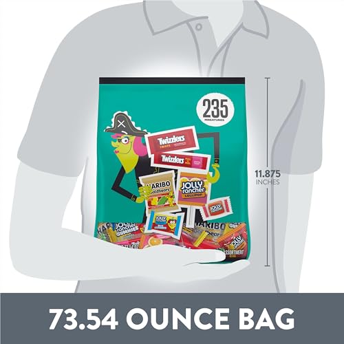 HARIBO, JOLLY RANCHER AND TWIZZLERS MINIATURES ASSORTED FRUIT FLAVORED, HALLOWEEN CANDY BULK BAG, 73.54 OZ (235 PIECES)