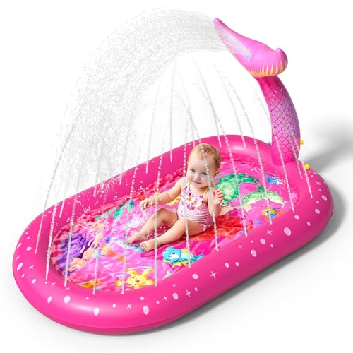 Inflatable Paddling Pool for Kids, Splash Pad for Kids, 3 in 1 Mermaid Pattern Kids Pool Inflatables, Thickened Material with Water Pipe, Backyard Summer Water Toys for Boys and Girls Age 1+
