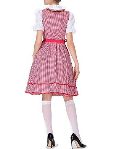IYOWEL Women German Dirndl Dress Costumes for Bavarian Oktoberfest Halloween Carnival Maid Cotsume (S, Red)