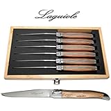 Original Laguiole - 6 Steak Knives - Olive Wood - Blade: 2.5 mm + Smooth + Very Sharp (Perfect Heavy Steak Knife) - With Famous Shepherd's Cross on Handles (Quality Family Olivewood Table Flatware/cutlery Setting for 6 People - Direct From France)