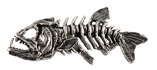 Creative Pewter Designs Pewter Skeleton Fish, Handcrafted Freshwater Fish Lapel Pin Brooch, Antique Finish, F112