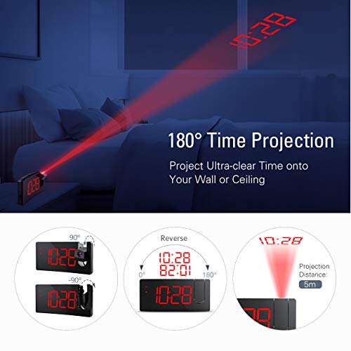 PICTEK Projection Alarm Clock, 4 Dimmer, Digital Clock with USB Phone