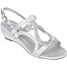 Sol Mia Women's Low Wedge Dress Wedding Sandals - Open Toe Rhinestone Formal Bridal Shoes