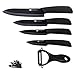 XYJ Kitchen Knife Cutlery Set Ceramic Knife 3, 4, 5, 6 Inch Paring Utility Slicing Chef Kitchen Knife with One Black Peeler Cooking Tool(5 PCS)