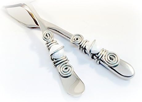 Wire Wrapped Stainless Steel Wedding Serving Cake and Knife Set made with a Cabochon Marble.