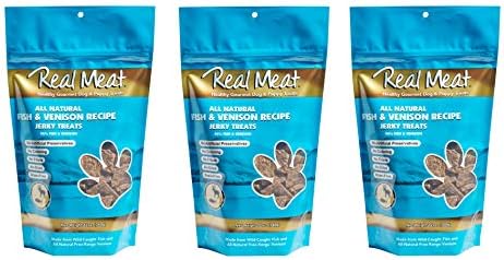 Real Meat 3 Pack of All Natural Fish and Venison Jerky Dog Treats, 12 Ounces Per Pack