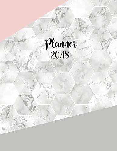 2018 planner: Marble daily planner with weekly monthly calendar and at-a-glace 2018-2019 calendars,Geometric grey pink hexagonal: 1 year personal planner for business,life goals,passion,and happiness