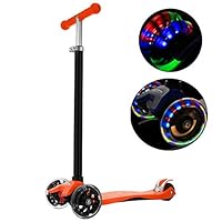 Binxin Kick Scooter with 3 Flashing Wheels Folding Toddler Scooter Adjustable Height Best Gifts for Child Boys Girls Ages 3-17 (Orange)