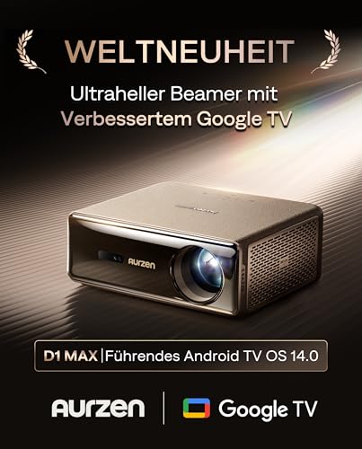 Aurzen Eazze D1 MAX Projector with Google TV 14.0 & Netflix | 4K supported, smart projector with 1000 ANSI, MEMC, 20W Dolby audio, autofocus & keystone correction, projector home cinema