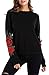 ZJCT Womens Crew Neck Long Sleeve Top Floral Embroidered Pullover Sweatshirts