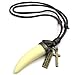 KONOV Wolf Tooth Cross Pendant Leather Cord Men's Necklace Chain, Creamy-White Gold Brown
