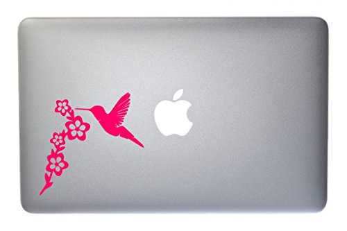 Cute Hummingbird Gathering Nectar Vinyl Decal for Macbook, Laptop or other device 5 Inch (neon pink)