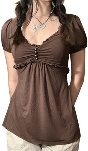Women Y2k Fairy Grunge Shirts Short Sleeve Vintage Aesthetic Crop