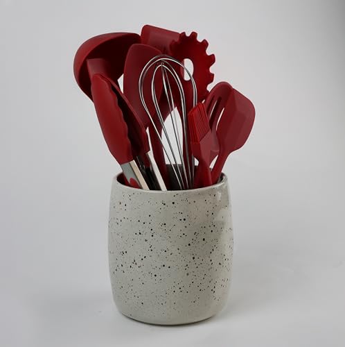 LUMAI Vaso de Cerâmica Salpicado Esmaltado Stoneware - Pote Porta Utensílios, Flores, Plantas e Organização de Acessórios Bancada Cozinha, Decoração Sala Mesa