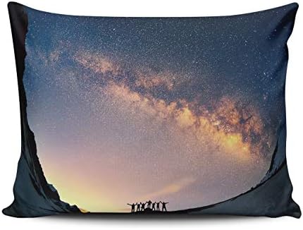 THUONY Bedroom Home Decor People Standing Together Holding Hands View The Milky Way in The Mountains Throw Pillow Cover Cushion Case Fashion One Side Printed Lumbar 12x20 Inches (Set of 1)