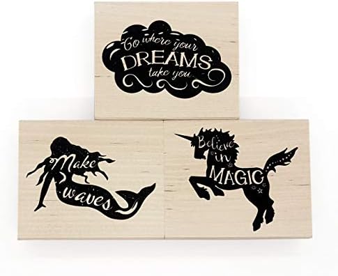 Opia CRAFTS Inspirational Quote Wood Mounted Rubber Stamp Set - 3 Pieces - Unicorn, Mermaid, Cloud for Card Making, Scrapbooking and DIY Crafts
