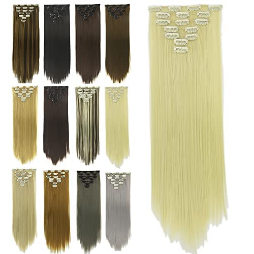 IMISSU 24 Inch 7PCS Set Long Straight Clip in Hair Extensions Natural Full Head Hair Extension Hairpiece for Women 120g (613 Blonde)
