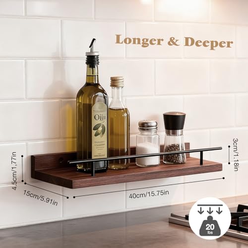 VINATO Set of 3 Wooden Wall Shelves 40 x 15 x 4.5 cm for Kitchen, Living Room, Office and Bedroom, Wall Shelf, Brown