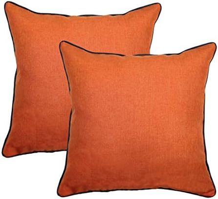 sykting Square Pillow Covers Textured Burlap Linen Throw Cushion Covers with Piping Pack of 2 Decorative for Sofa Couch Bed 18"x18" Orange