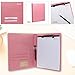 Pink Padfolio Clipboard Portfolio Folder with Pen - Geila PU Leather Resume Portfolio - Interview/Legal Document Organizer & Conference Folder for Business School Office - with 8.5 x11In Writing Pad