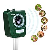 INTEY Cat Repellent Solar Ultrasonic Animal Repeller LED Flashlight Animal Deterrent Device Friendly to Animals Waterproof IP44 Design