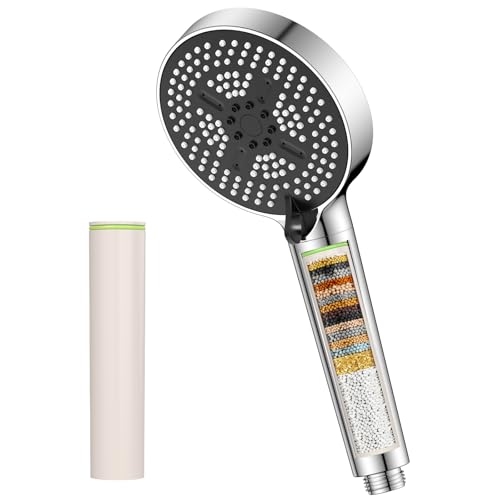YEAUPE PRO Pomme de douche 6 fonctions 110 mm chromee avec cartouche filtrante remplaçable, pulverisation haute pression deconomie deau, buses anti-calcaire faciles a nettoyer