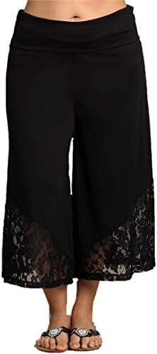 Pant Plus Gaucho High Waist 1X 2X 3X Lace Black Capri Wide Leg Bohemian Culottes (1X)