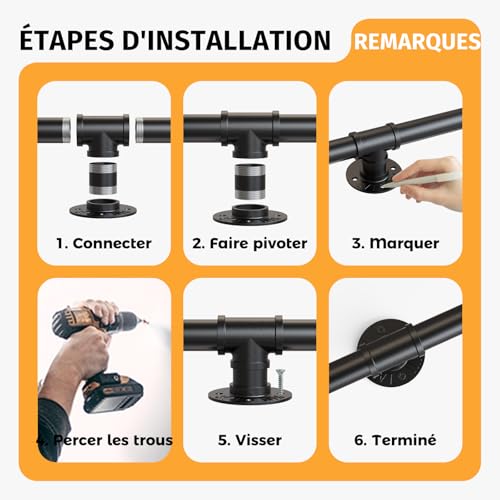 Gorssen Handrail Staircase, Wrought Iron Pipe Design Stairs, Home Security Fence for the Elderly and Children Indoor and Outdoor Stair Railing, 270 cm