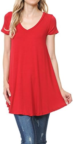 Shamaim Womens Short Sleeve Flattering Comfy Tunic Loose Fit Flowy Top
