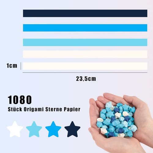 VGOODALL 1080 Stück Origami Sterne Papier, Papierstreifen Origamipapier für Basteln DIY Dekoration Geschenk Blau