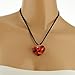 Chuvora Hand Blown Murano Glass Wild Flower Red Yellow Black Heart Shaped Necklace, 18-20 inches