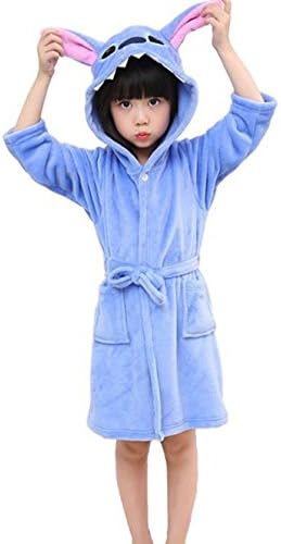 Mobarta Kids Unicorn Hooded Robe Coral Fleece Sleepwear Soft Pajamas Comfy Sleep Robe Bathrobe for Boys and Girls (Cartoon Stitch, US 4/(Height 41.3-43.3 inch))