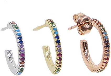 ATJMLADY Simple Geometric Circle Hoop Paved Colorful Rainbow cz Hoops Earring Gold Silver Rose Gold 3 Color