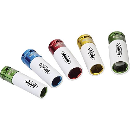 Set di chiavi a bussola ViGOR V2257, attacco Quadrato da 12,5 mm (1/2 pollice), larghezza trasversale 17 21 mm, con bussola in plastica, montaggio di pneumatici con cerchioni in alluminio