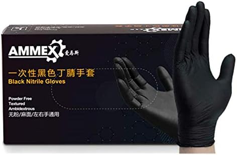 GlovePlus Black Nitrile Glove, Latex Free, Disposable, Powder Free,(Box of 100) by Ammex
