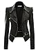Fanala Womens Biker Motorcycle Jacket PU Soft Leather Coat Zipper Black