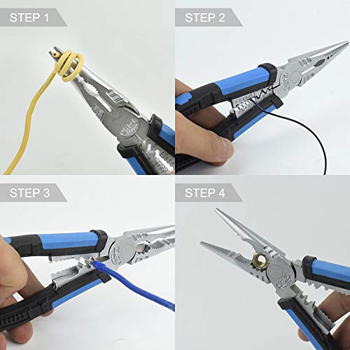 CR-V1B Big Needle Nose Pliers,7 in 1 Needle-nose Pliers with Wire Stripper/Crimper/Cutter Screw-remover Function, Heavy Duty No-rust Plier, 8 inch NEWACALOX
