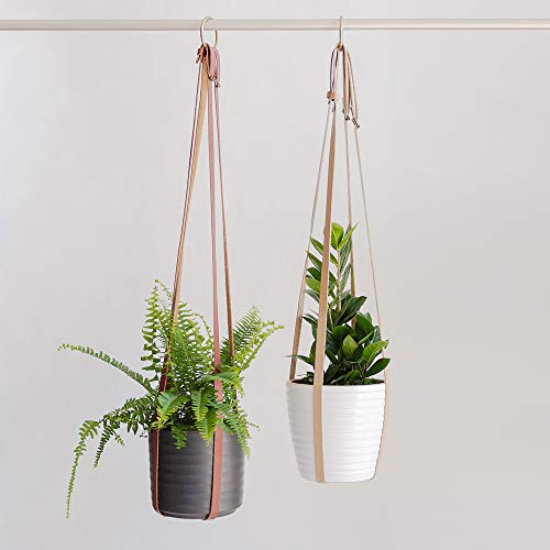 Plant Hanger | Hanging Planters for Indoor Plants | Adjustable Vegan Leather in Beige or Brown | Planter Holder for Pot or Basket to Hang from Wall (Mahogany Brown) - Thumbnail 3