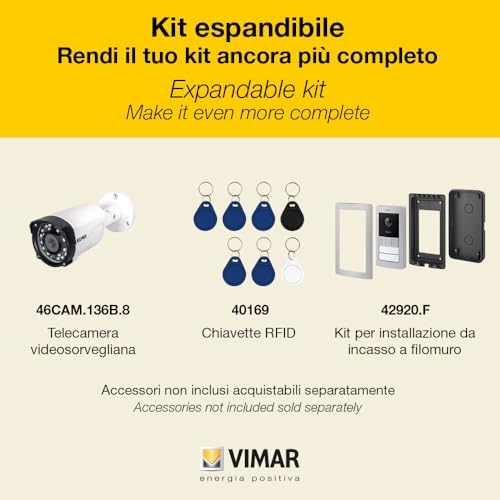 K42945 Kit portier-vidéo WiFi en saillie contenant: portier-vidéo WiFi à écran tactile LCD 7" mains libres, platine audio-vidéo RFID, alimentation avec fiches standards EU, EK, US et AU