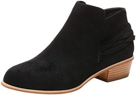 Creazrise Women's Ladies Fashion Braid Strap Low-Heel Pull On Ankle Booties Boots (Pink,8)