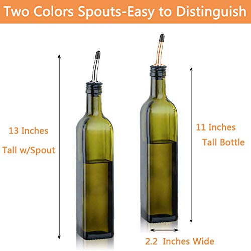 Olive Oil Dispenser Bottle-4 Pack of 17 oz Glass Olive Oil Bottles with Easy Pour Spout Set - Oil and Vinegar Cruet Set with Food Grade Funnel Drip Free Olive Oil Carafe Decanter for Kitchen
