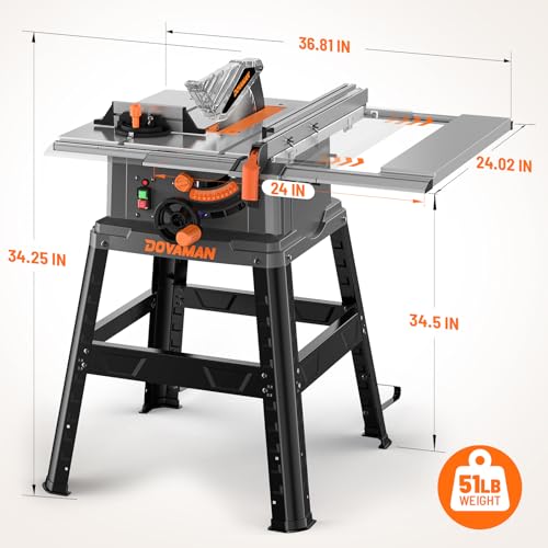 DOVAMAN 10" 15A Table Saw, Tablesaw w/Stand, 5300 RPM Copper Motor photo 12