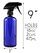 Cornucopia Brands 16oz Cobalt Blue PLASTIC Spray Bottles w/Heavy Duty Mist & Stream Sprayers and Chalkboard Labels (6-pack); PET #1 BPA-free, Use for DIY, Kitchen, Hair