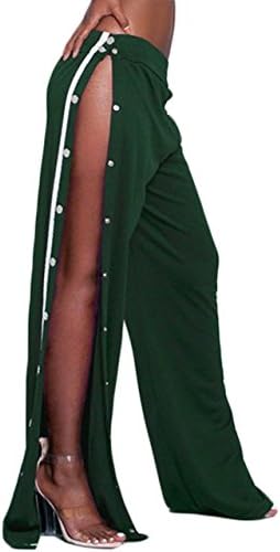LAFASO Womens Sides High Split Snap Buttoned Elastic Waist Wide Leg Track Pants Army Green S