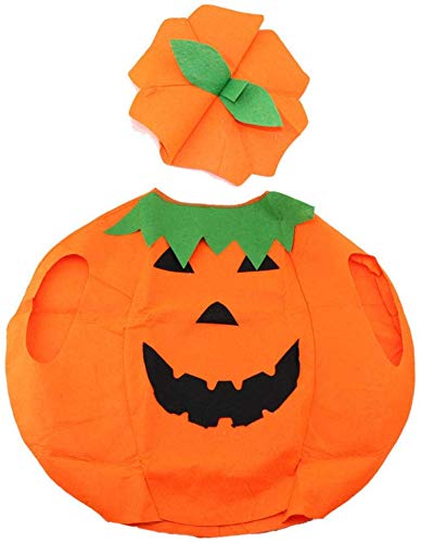 VGoodall Kinder Kürbis Kostüm, Kürbis Umhang mit Hut Mütze für Purkin Halloween Cosplay Party Kleidung Körpergröße 60-70cm